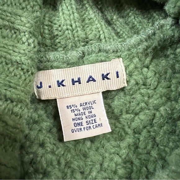 Vintage green wool blend green knit cable fringe shawl cape cozy western boho - Picture 5 of 9